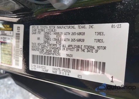 2023 Toyota Tundra Sr5 из США, поврежденный, VIN 5TFLA5DB6PX076391